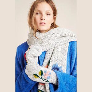 Anthropologie Nathalie Lete Luxembourg Gray Embroidered Mittens & Scarf Set